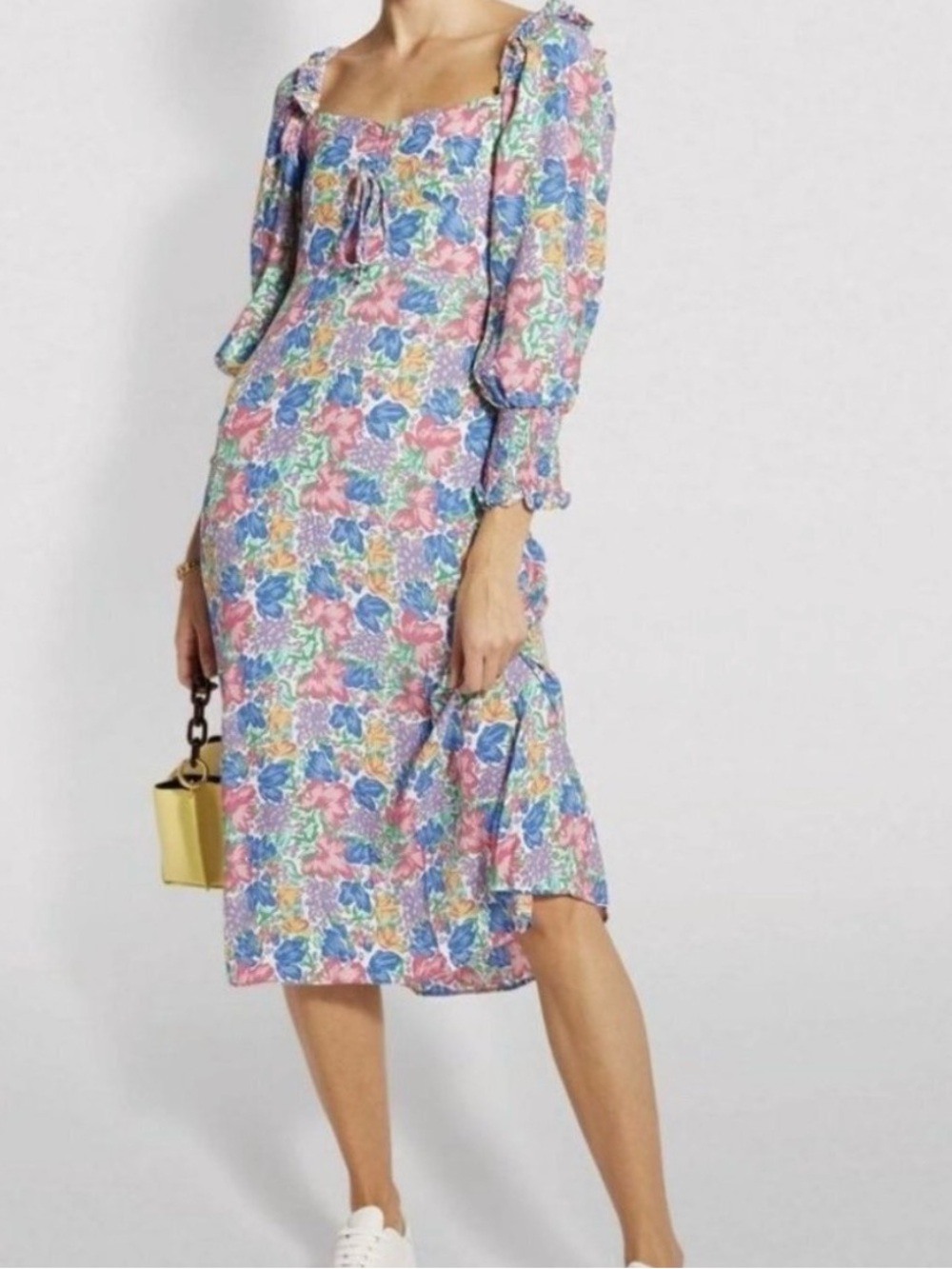 Faithfull the Brand Pastel Floral Square-Neck Midi Dress